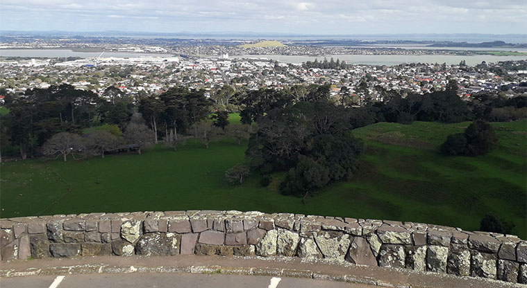 Maungakiekie / One Tree Hill Domain – View south of Onehunga, Mangere and Manukau harbour.