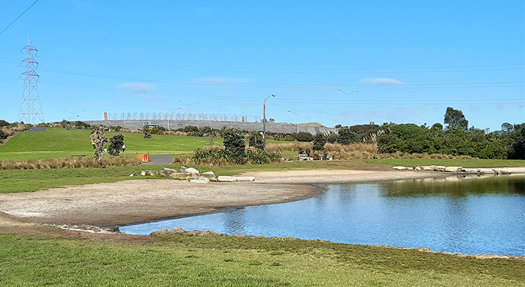 Onehunga Bay Reserve - Sandy beach area on edge of lagoon.