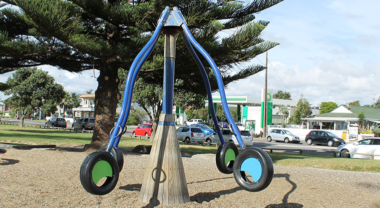Ōrewa Domain - Northern playground has a set of four spinning and rocking tyres. Photo credit: M Loubser.