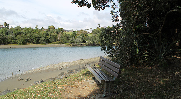 Ōrewa Estuary - Bench seat overlooking the estuary, Photo credit: M Loubser.