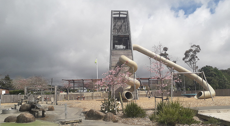 Parrs Park - Large playground with slides, swings, and water play.