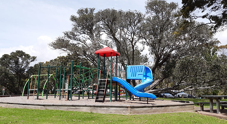 Pt Erin Park - Playground with ladders, ropes, ramps, slides and a viewing tower. Photo credit: T Hodder.