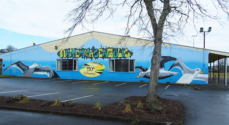 Rānui Domain - Car park with the Waitemata Seagulls League Club clubrooms in the background. Photo credit: Tracey Hodder.