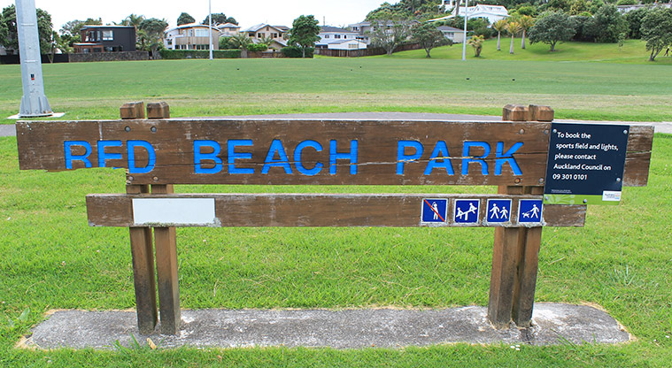 Red Beach Park - Sign at the entrance to the park. Photo credit: M Loubser.