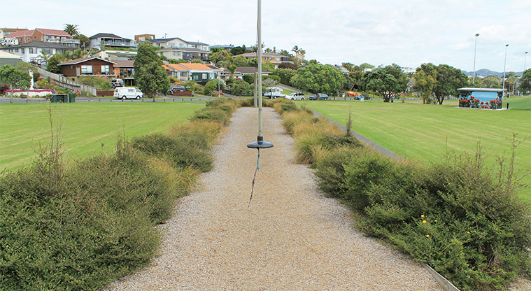 Red Beach Park - Flying fox area with bushes and open space on either side. Photo credit: M Loubser.