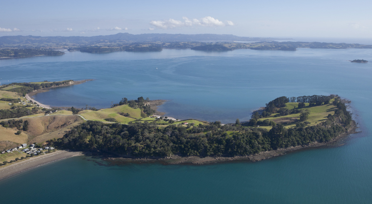 Scandrett Regional Park - Aerial view looking towards the Tawharanui Peninsula.