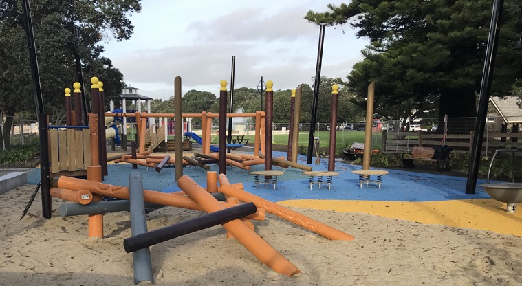 Selwyn Reserve - Climbing and balancing poles. Photo credit: T Hodder.