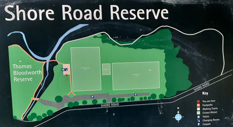 Shore Road Reserve - Map of the reserve showing the location of the facilities.