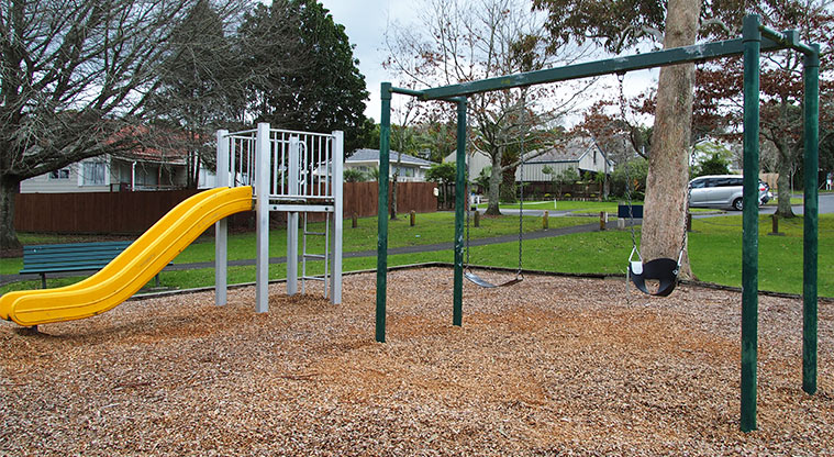 Rengarenga / St Margarets Park - Set of two swings and a slide for young children. Photo credit: Tracey Hodder.