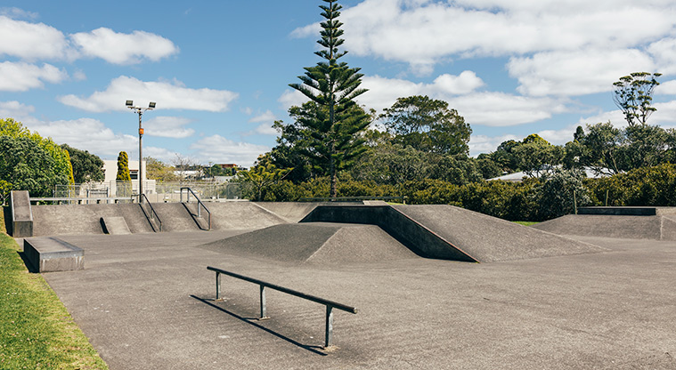 Stanmore Bay Park - Section of the skate park with rails, ramps, jumps and more. Photo credit: J Farnworth.