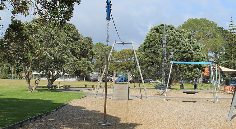 Stanmore Bay Park - Beach front playground flying fox. Photo credit: M Loubser.