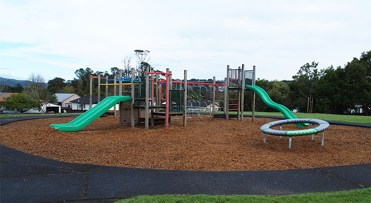 Starling Park - Playground with climbing rings, swing seats, round monkey bars, climbing wall, ring toy and slides. Photo credit: Tracey Hodder.
