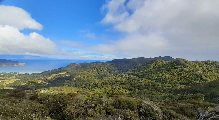 Station Rock Walkway - View to the West across Tryphena and towards Auckland and Coromandel.