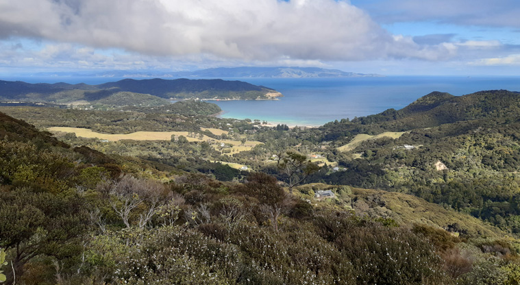 Station Rock Walkway - View to the West across Tryphena and towards Auckland and Coromandel.