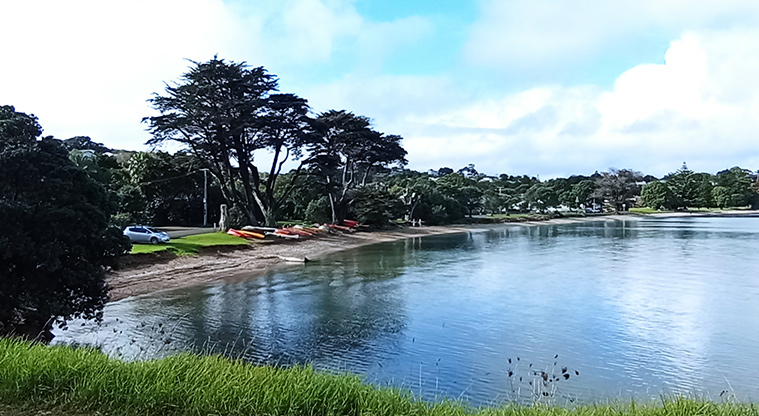 Surfdale Beach - View of the beach with dinghies lined up along the roadside. Photo credit: K Sumner.