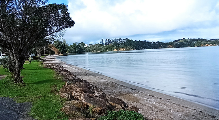 Surfdale Beach - View looking along the beach with Huruhi Bay on the right and the road on the left. Photo credit: K Sumner.