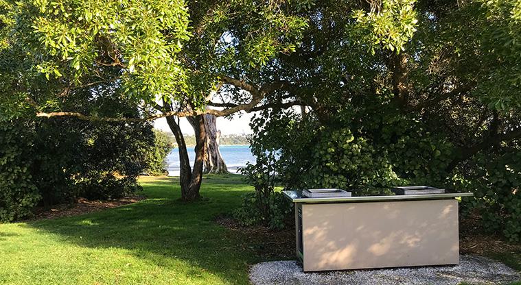 Surfdale Hall Reserve and Foreshore - A barbecue nestled under some trees.