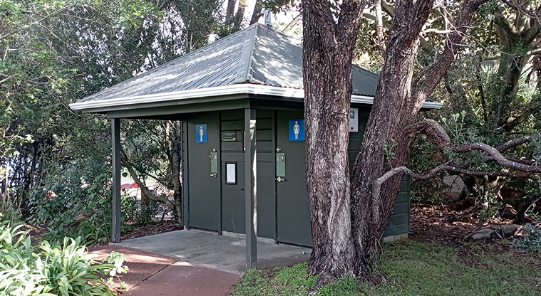 Surfdale Hall Reserve and Foreshore - Toilet block under the trees. Photo credit: K Sumner.