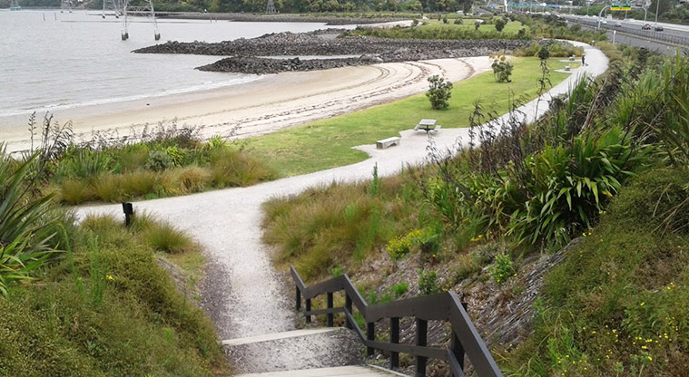 Taumanu Reserve - steps leading down to the path along the Onehunga foreshore.