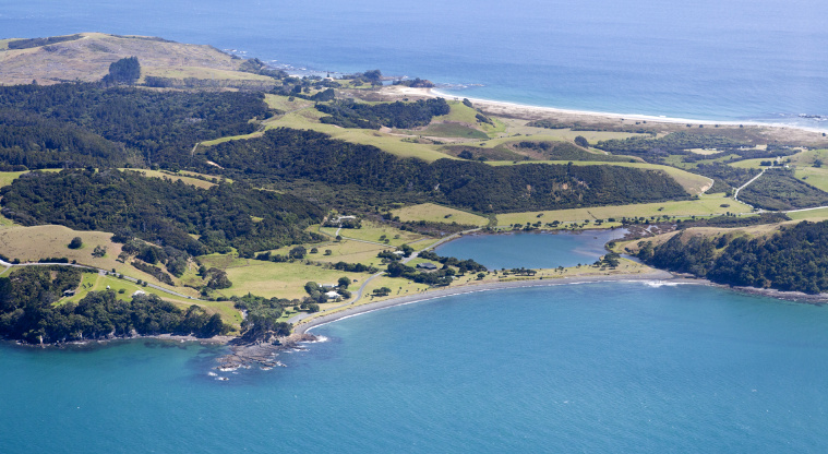Tāwharanui Regional Park - South side aerial view.