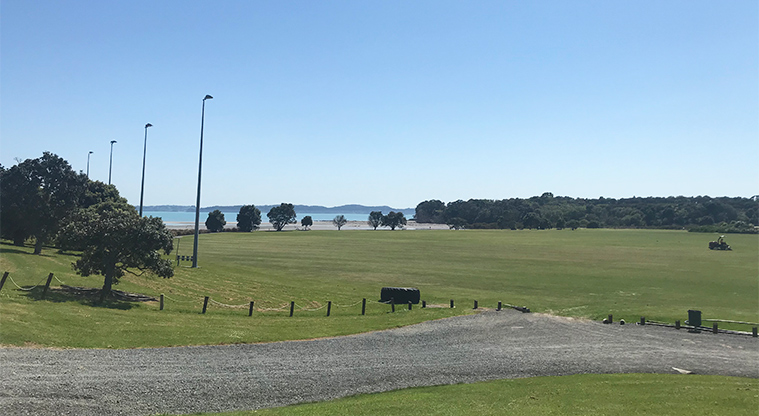 Te Puru Park - Sports fields with the beach in the background.
