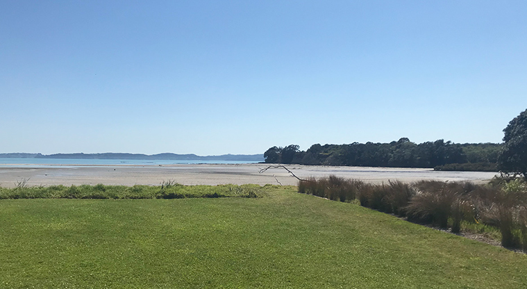 Te Puru Park - Open space with the beach in the background.