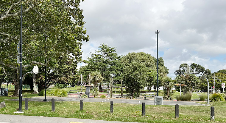Turner Reserve - Looking at the basketball court and playground from the Freeland Avenue side. Photo credit: S Hulse.