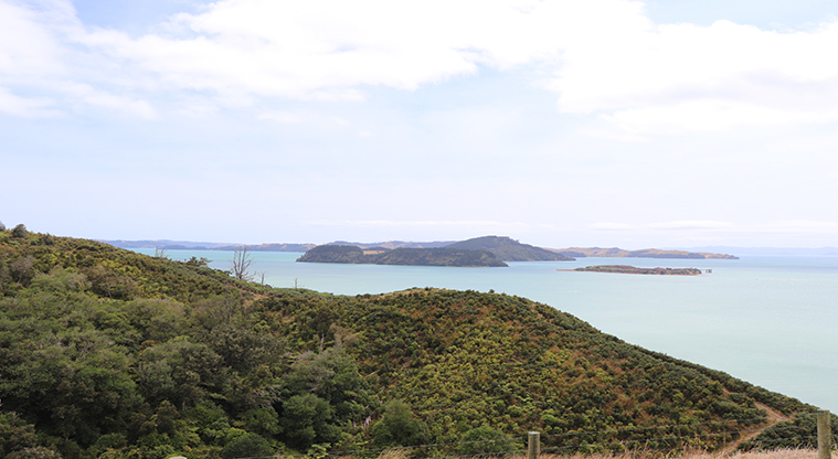 Waitawa Regional Park - Karamuramu, Pakihi, Ponui and Waiheke islands viewed from a lookout point.