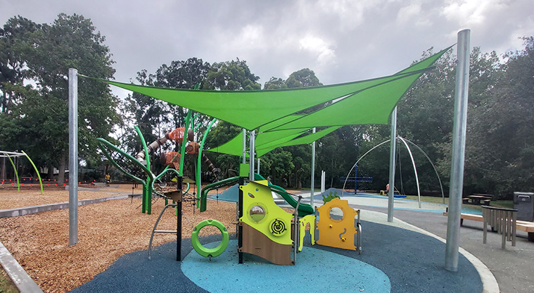 Western Springs Lakeside - Play area for small children with sails providing shade.