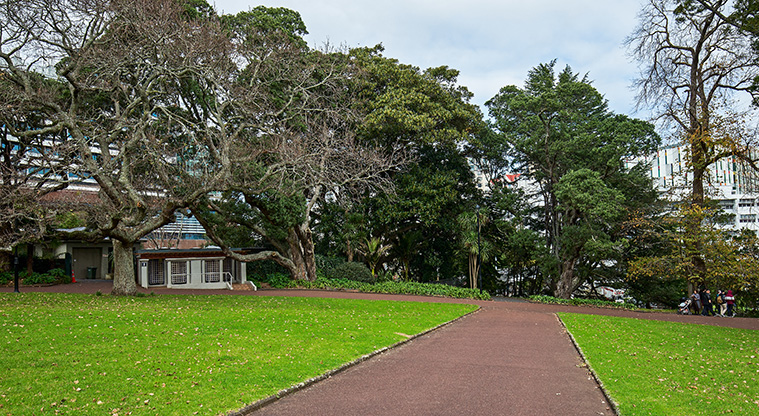 Albert Park Path - Path and public toilets in upper part of the park.