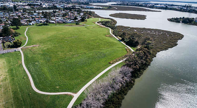 Archibald Park Path - An aerial view of the path alongside the Whau River.