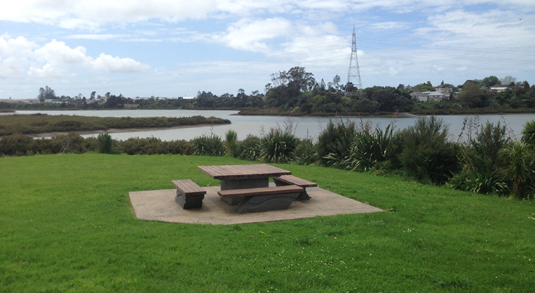 Archibald Park Path - Picnic table with view over the Whau River.
