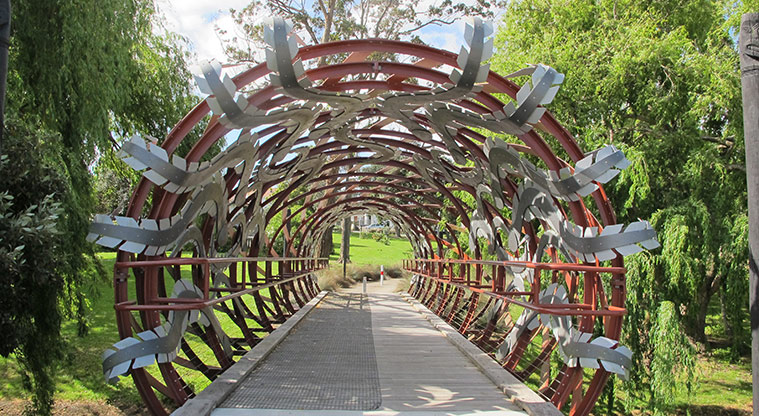 Dominion Road Loop Path - Eel trap bridge in Mt Roskill War Memorial Reserve.