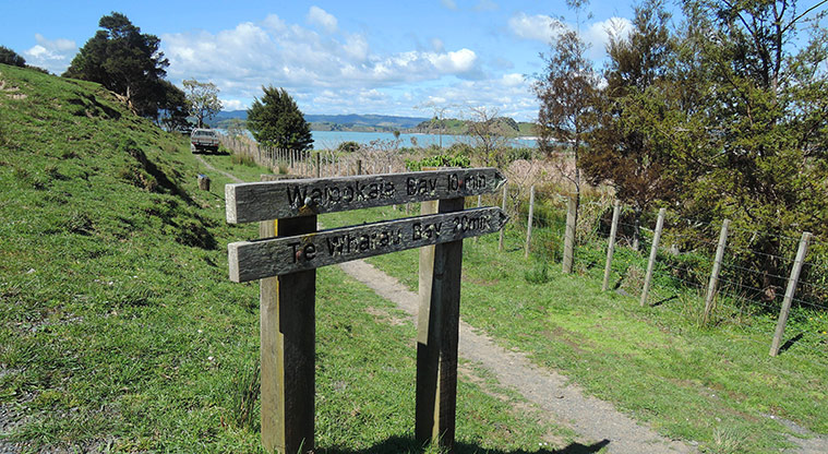 Duder Duck Bay Path - Divert slightly at this sign towards Te Wharau Bay.