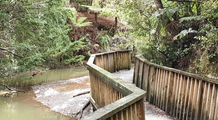 Greenhithe to Wharf Path - Bridge crossing the stream next to the pumphouse.