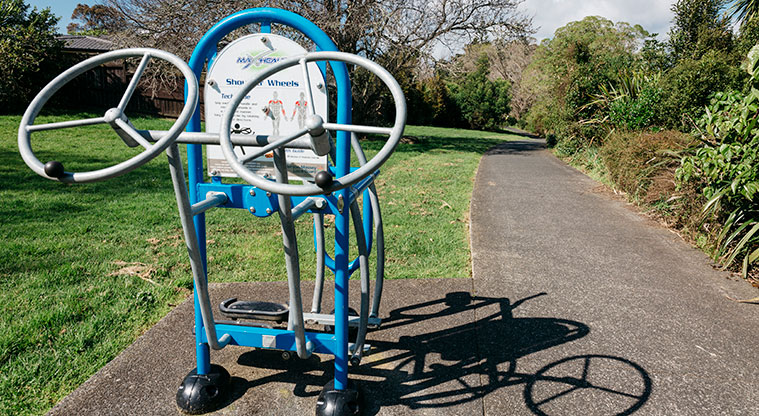 Henderson Creek Path - Recently installed exercise equipment by the Henderson-Massey Local Board.