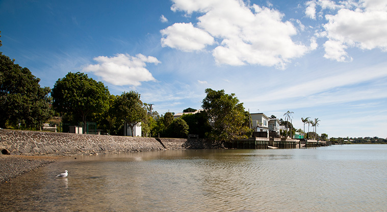 Herald Island Path - View of the water at Christmas Beach with the tide in.