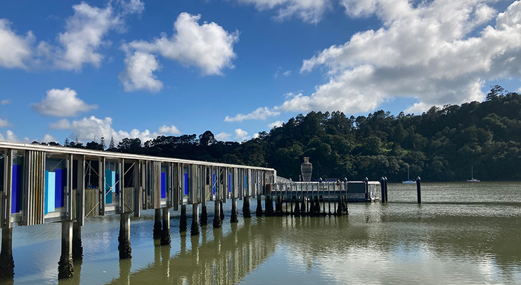 Hobsonville Point Path – Check out the sculpture by Virginia King at the end of the wharf.