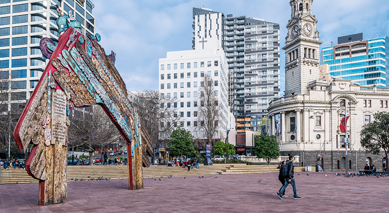 Karangahape Road to Queens Wharf Art Path - Te Waharoa O Aotea 1990, Selwyn Muru Auckland Council Art Collection Photo credit: David St George.