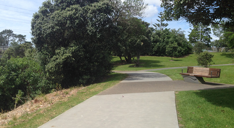 Ken Maunder Path - park bench looking out towards Te Whau River