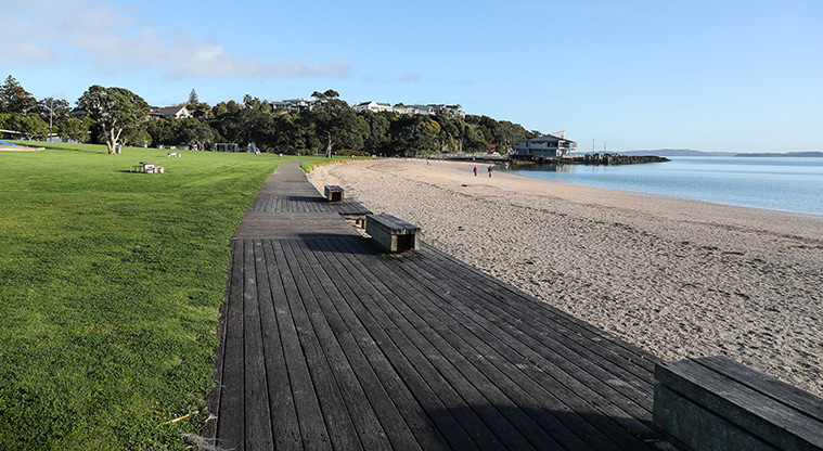 Maraetai Beach Path - Short section of boardwalk and seating