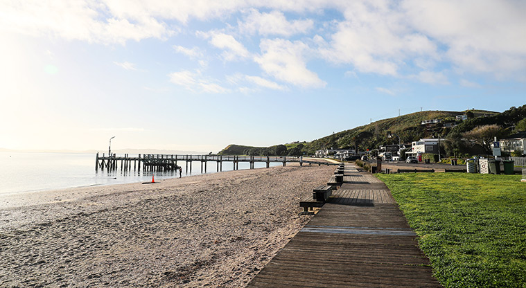 Maraetai Beach Path - View over Maraetai beach and jetty