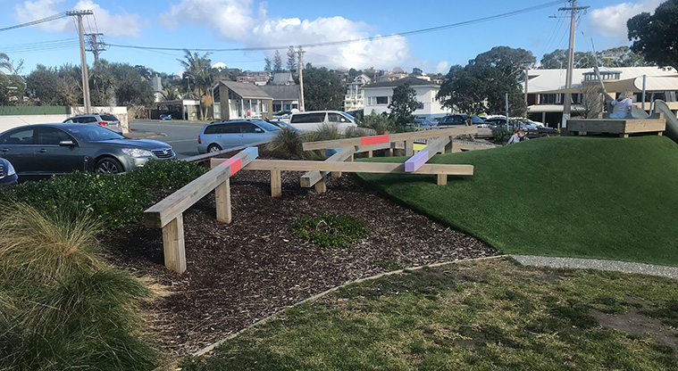Milford to Castor Bay Path - Playground balance beams at Milford Reserve.