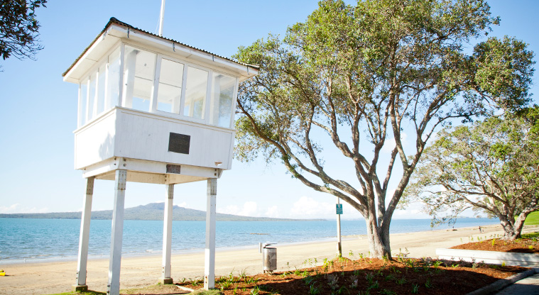 Narrow Neck to Devonport Path - A view out to Rangitoto Island from Narrow Neck Beach.