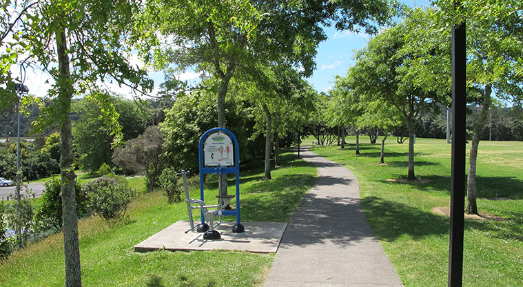 Shepherds Park Path - Exercise equipment alongside the path.