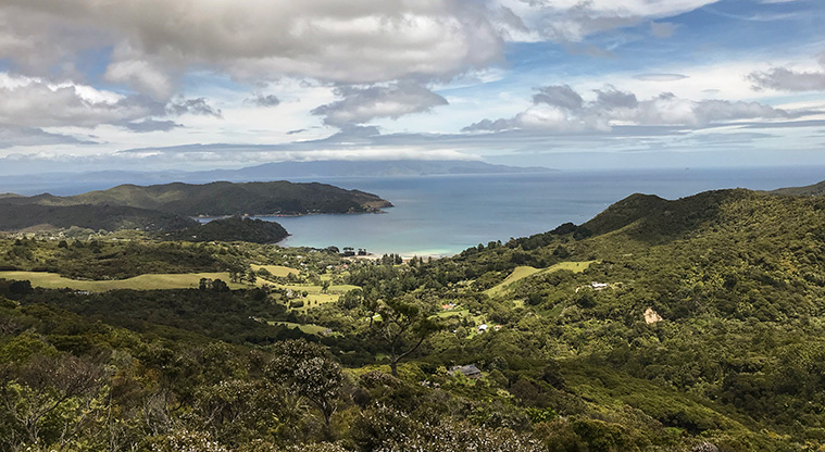 Station Rock Path - View to the West across Tryphena and towards Auckland and Coromandel.