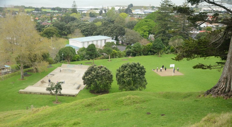 Te Pane o Mataoho / Te Ara Pueru / Māngere Mountain Path - View overlooking the skate park.