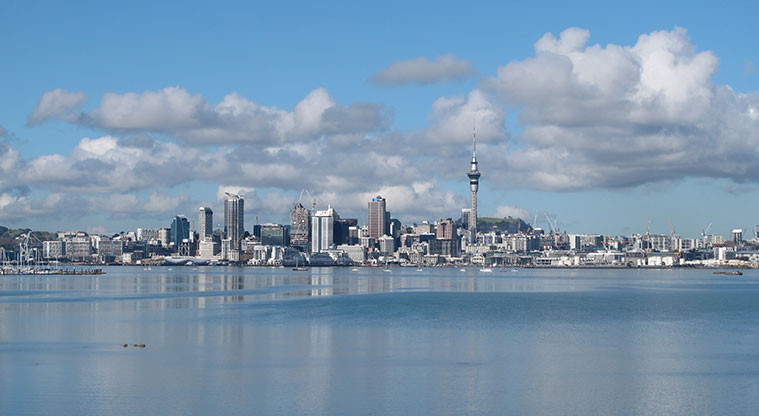 Tuff Crater Path - View to city from motorway overbridge.