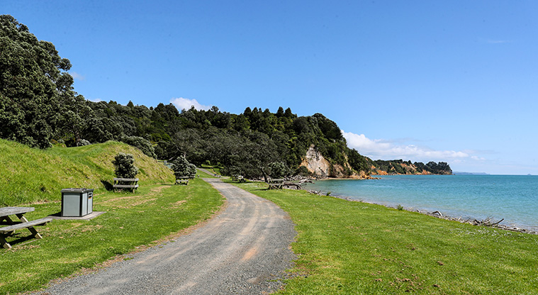 Tāpapakanga Historic Path - Path follows the metal road.