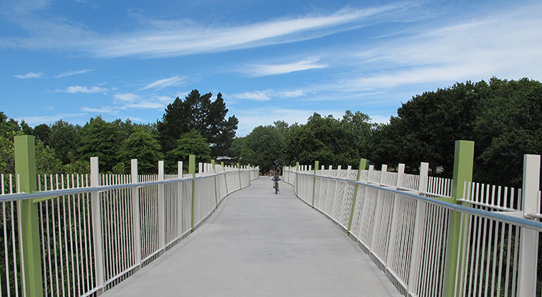 Waterview Path - Bridge over Te Auaunga - Oakley Creek. For cyclists or pedestrians only.